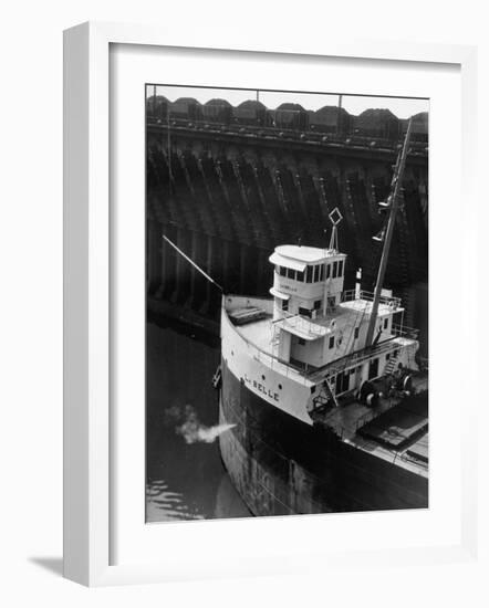 Ore Carrier La Belle Arriving to Take on Cargo of Ore in the Great Lakes-Margaret Bourke-White-Framed Photographic Print