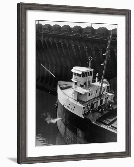 Ore Carrier La Belle Arriving to Take on Cargo of Ore in the Great Lakes-Margaret Bourke-White-Framed Photographic Print