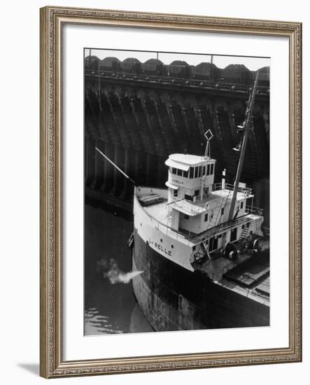 Ore Carrier La Belle Arriving to Take on Cargo of Ore in the Great Lakes-Margaret Bourke-White-Framed Photographic Print