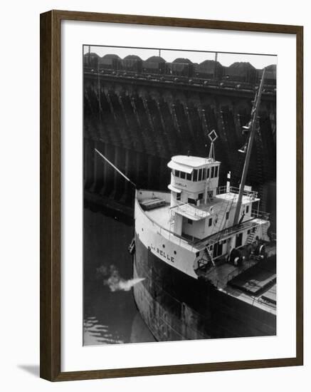 Ore Carrier La Belle Arriving to Take on Cargo of Ore in the Great Lakes-Margaret Bourke-White-Framed Photographic Print