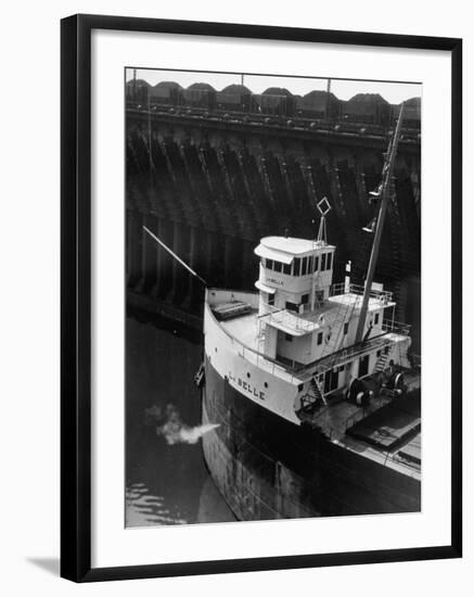 Ore Carrier La Belle Arriving to Take on Cargo of Ore in the Great Lakes-Margaret Bourke-White-Framed Photographic Print