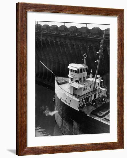 Ore Carrier La Belle Arriving to Take on Cargo of Ore in the Great Lakes-Margaret Bourke-White-Framed Photographic Print