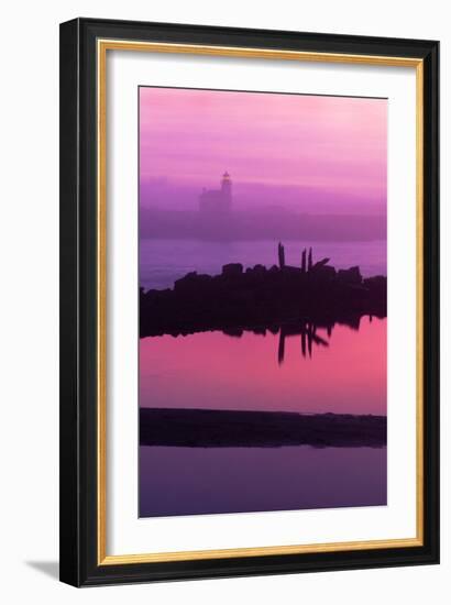 Oregon, Bandon. Coquille River Lighthouse at Dawn in Natural Color-Jaynes Gallery-Framed Photographic Print