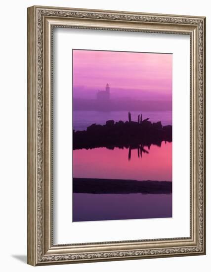 Oregon, Bandon. Coquille River Lighthouse at Dawn in Natural Color-Jaynes Gallery-Framed Photographic Print