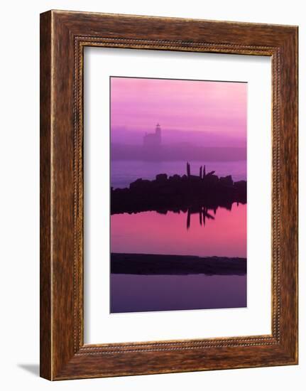 Oregon, Bandon. Coquille River Lighthouse at Dawn in Natural Color-Jaynes Gallery-Framed Photographic Print