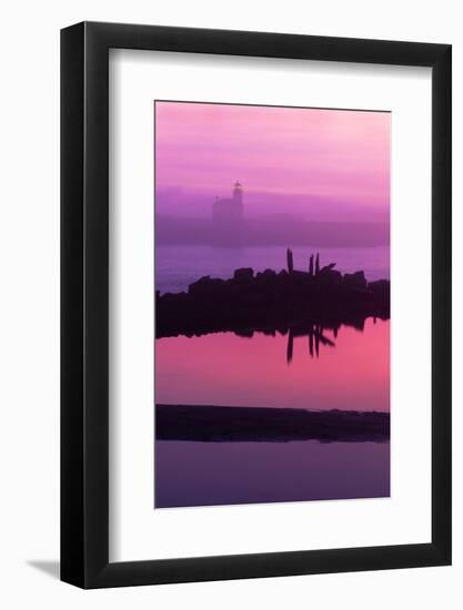 Oregon, Bandon. Coquille River Lighthouse at Dawn in Natural Color-Jaynes Gallery-Framed Photographic Print