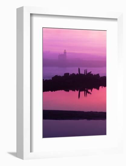 Oregon, Bandon. Coquille River Lighthouse at Dawn in Natural Color-Jaynes Gallery-Framed Photographic Print