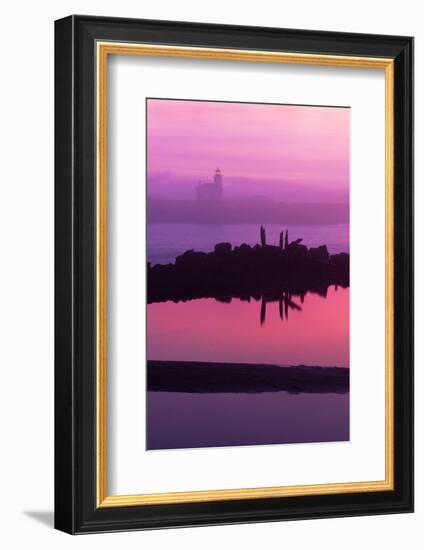 Oregon, Bandon. Coquille River Lighthouse at Dawn in Natural Color-Jaynes Gallery-Framed Photographic Print