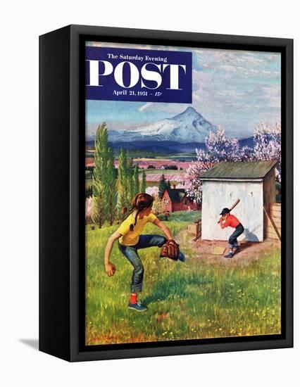 "Oregon Baseball" Saturday Evening Post Cover, April 21, 1951-John Clymer-Framed Premier Image Canvas