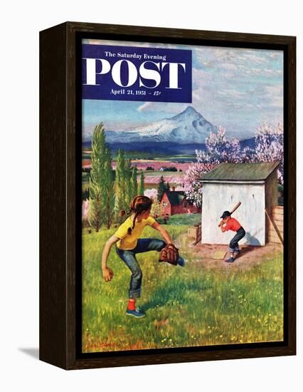 "Oregon Baseball" Saturday Evening Post Cover, April 21, 1951-John Clymer-Framed Premier Image Canvas