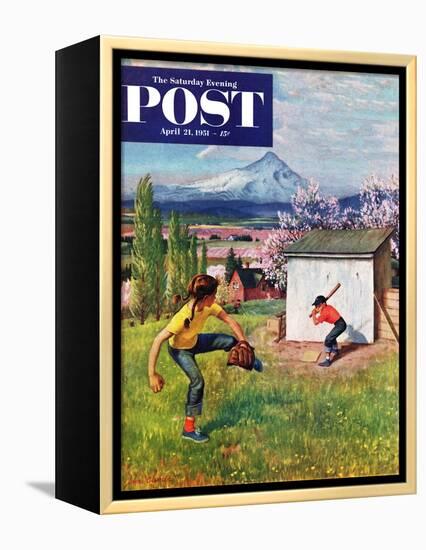 "Oregon Baseball" Saturday Evening Post Cover, April 21, 1951-John Clymer-Framed Premier Image Canvas