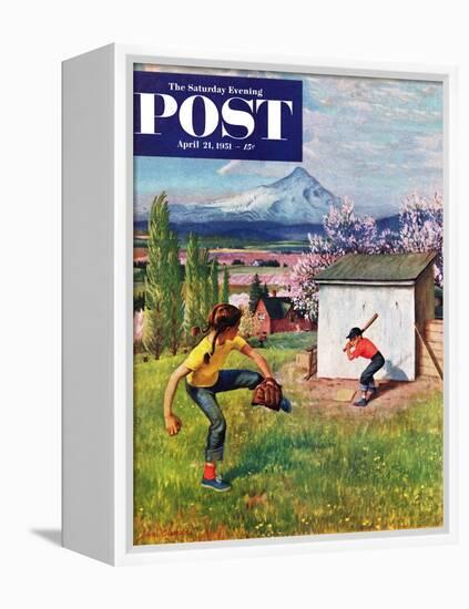 "Oregon Baseball" Saturday Evening Post Cover, April 21, 1951-John Clymer-Framed Premier Image Canvas