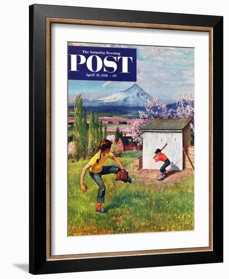 "Oregon Baseball" Saturday Evening Post Cover, April 21, 1951-John Clymer-Framed Giclee Print