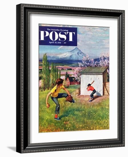 "Oregon Baseball" Saturday Evening Post Cover, April 21, 1951-John Clymer-Framed Giclee Print