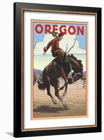 Oregon - Bucking Bronco-Lantern Press-Framed Art Print