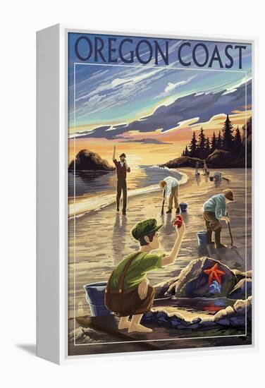 Oregon Coast - Clam Diggers-Lantern Press-Framed Stretched Canvas