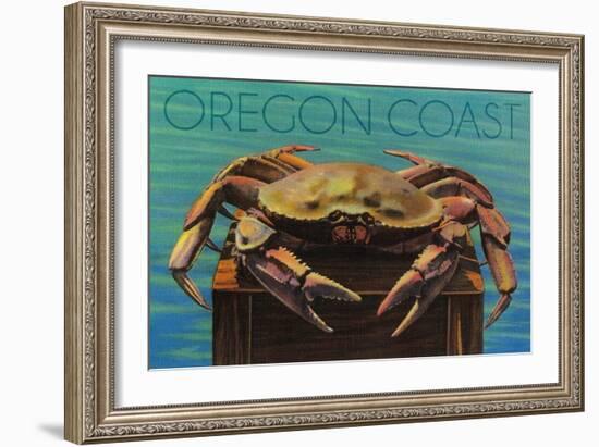 Oregon Coast - Dungeness Crab Vintage Postcard-Lantern Press-Framed Art Print