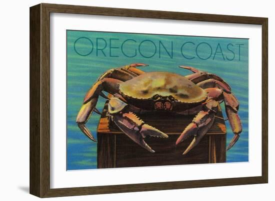 Oregon Coast - Dungeness Crab Vintage Postcard-Lantern Press-Framed Art Print