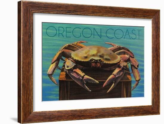 Oregon Coast - Dungeness Crab Vintage Postcard-Lantern Press-Framed Art Print