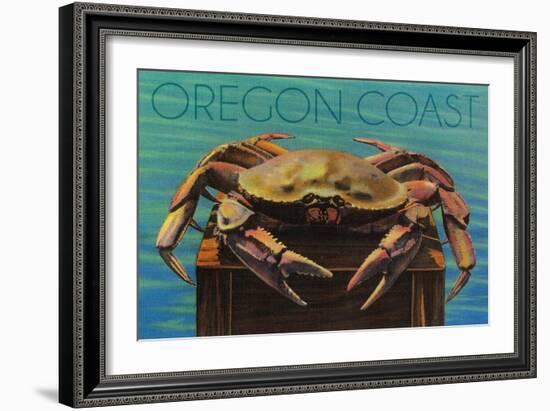 Oregon Coast - Dungeness Crab Vintage Postcard-Lantern Press-Framed Art Print