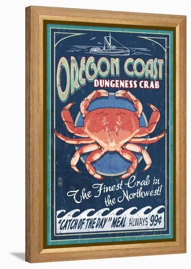 Oregon Coast - Dungeness Crab Vintage Sign-Lantern Press-Framed Stretched Canvas