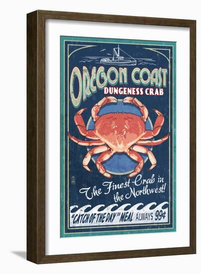 Oregon Coast - Dungeness Crab Vintage Sign-Lantern Press-Framed Art Print