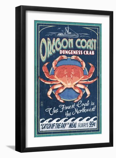 Oregon Coast - Dungeness Crab Vintage Sign-Lantern Press-Framed Art Print