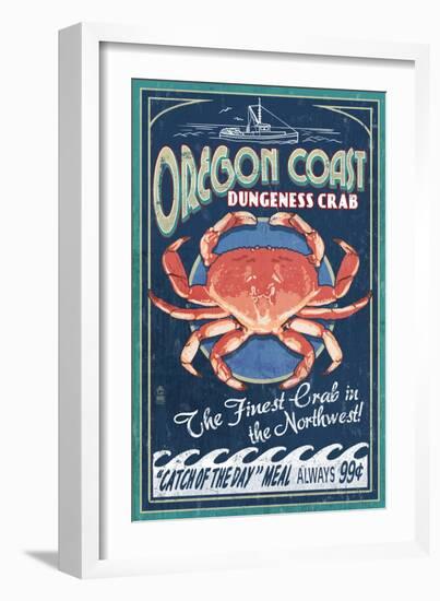 Oregon Coast - Dungeness Crab Vintage Sign-Lantern Press-Framed Art Print