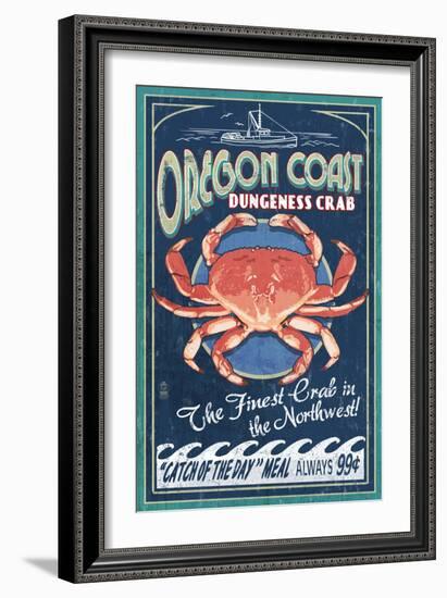 Oregon Coast - Dungeness Crab Vintage Sign-Lantern Press-Framed Art Print