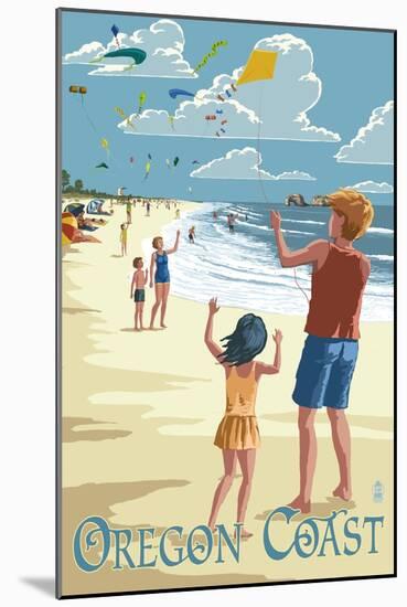 Oregon Coast - Kite Flyers-Lantern Press-Mounted Art Print