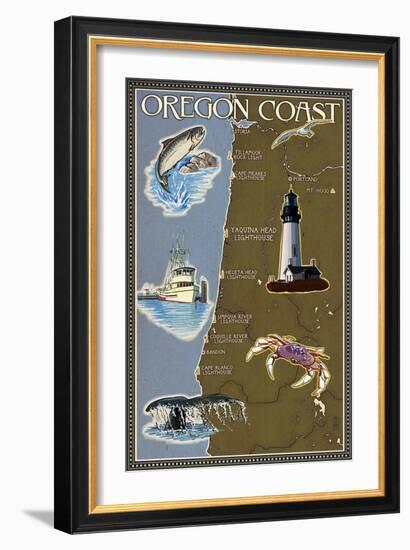 Oregon Coast - Map-Lantern Press-Framed Art Print