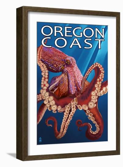 Oregon Coast - Red Octopus-Lantern Press-Framed Art Print