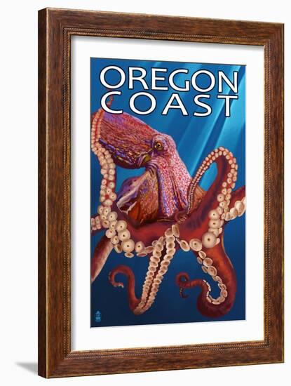 Oregon Coast - Red Octopus-Lantern Press-Framed Art Print