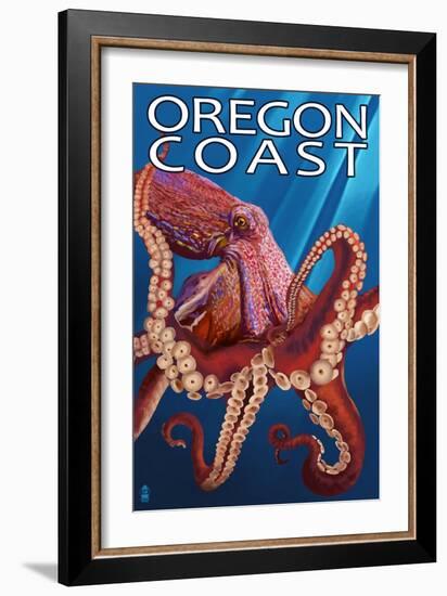 Oregon Coast - Red Octopus-Lantern Press-Framed Art Print