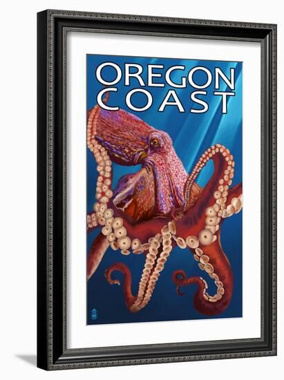 Oregon Coast - Red Octopus-Lantern Press-Framed Art Print