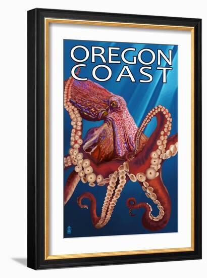 Oregon Coast - Red Octopus-Lantern Press-Framed Art Print