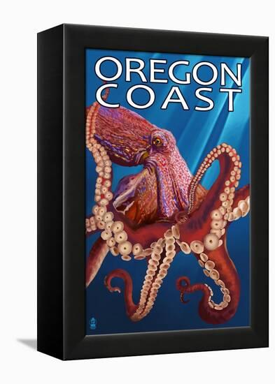Oregon Coast - Red Octopus-Lantern Press-Framed Stretched Canvas