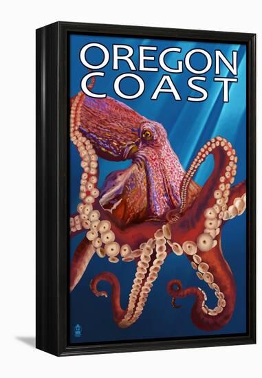 Oregon Coast - Red Octopus-Lantern Press-Framed Stretched Canvas