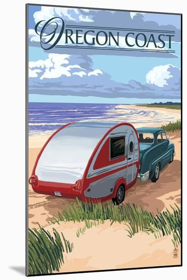 Oregon Coast - Retro Camper on Beach-Lantern Press-Mounted Art Print