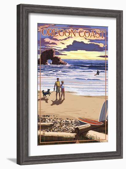 Oregon Coast Scene at Sunset-Lantern Press-Framed Art Print