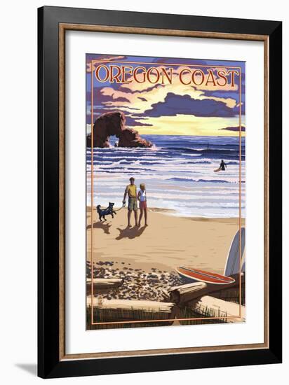 Oregon Coast Scene at Sunset-Lantern Press-Framed Art Print