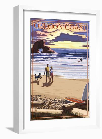 Oregon Coast Scene at Sunset-Lantern Press-Framed Art Print