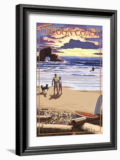 Oregon Coast Scene at Sunset-Lantern Press-Framed Art Print