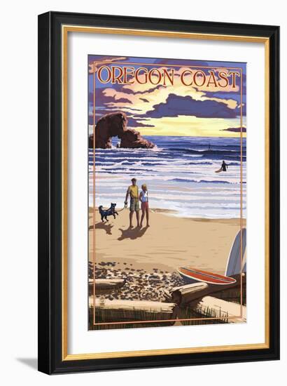 Oregon Coast Scene at Sunset-Lantern Press-Framed Art Print