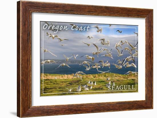 Oregon Coast - Seagulls-Lantern Press-Framed Art Print