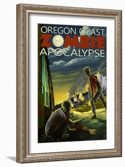 Oregon Coast - Zombie Apocalypse-Lantern Press-Framed Art Print