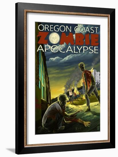 Oregon Coast - Zombie Apocalypse-Lantern Press-Framed Art Print