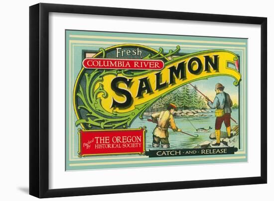 Oregon - Columbia River - the Oregon Historical Society Salmon Label-Lantern Press-Framed Premium Giclee Print