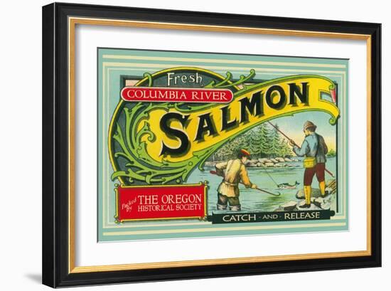 Oregon - Columbia River - the Oregon Historical Society Salmon Label-Lantern Press-Framed Premium Giclee Print