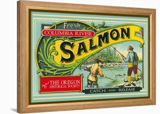 Oregon - Columbia River - the Oregon Historical Society Salmon Label-Lantern Press-Framed Stretched Canvas